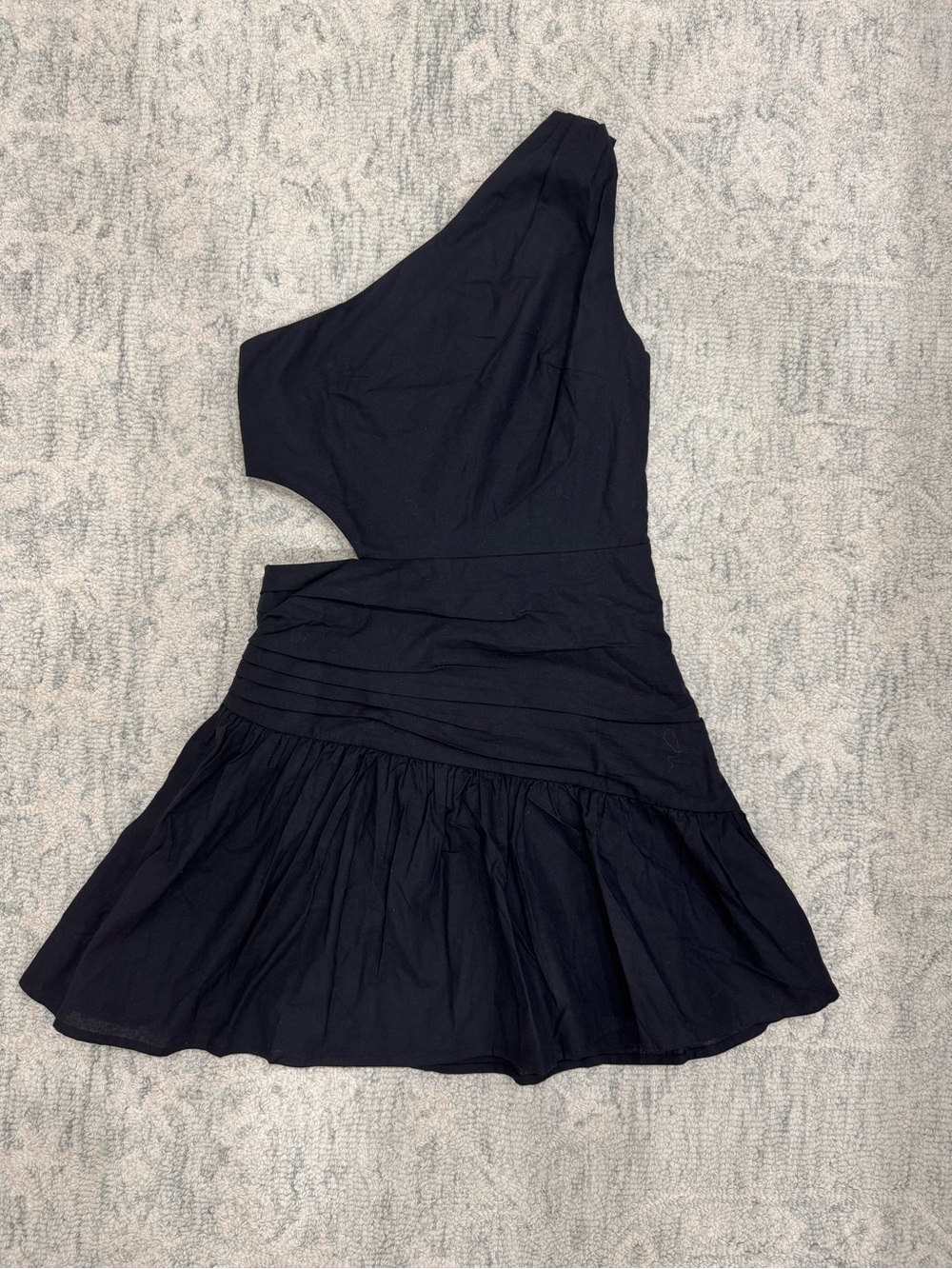 Peppermayo Black One Shoulder Cut Out Linen Blend Mini Dress US 6